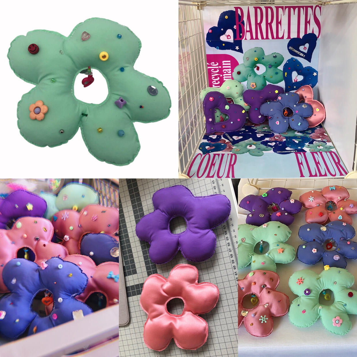 Barrettes entièrement réalisées à la main en surcyclage.